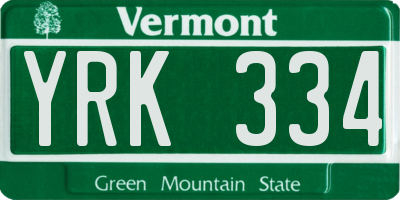 VT license plate YRK334