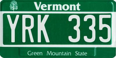 VT license plate YRK335