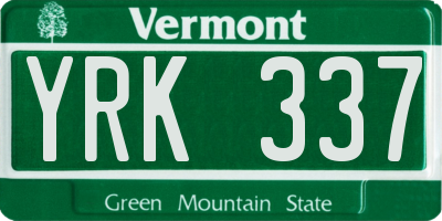 VT license plate YRK337