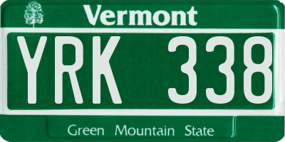 VT license plate YRK338