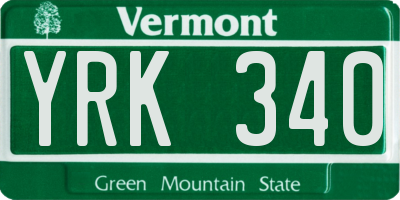 VT license plate YRK340