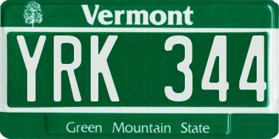 VT license plate YRK344