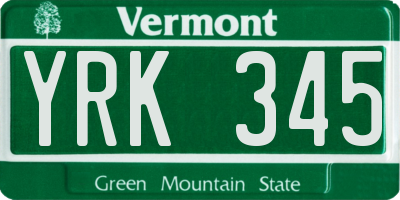 VT license plate YRK345