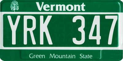 VT license plate YRK347