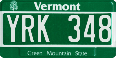 VT license plate YRK348