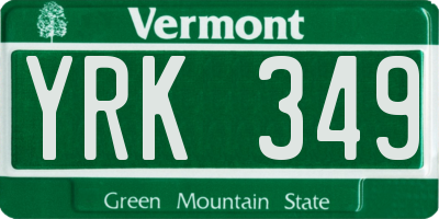 VT license plate YRK349