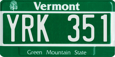 VT license plate YRK351