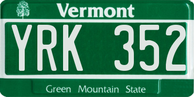VT license plate YRK352