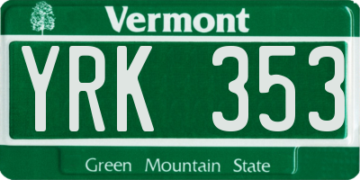VT license plate YRK353