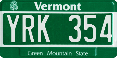 VT license plate YRK354