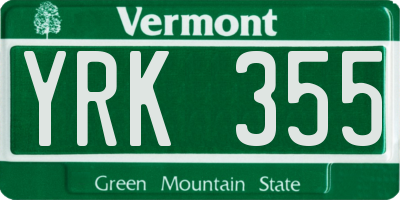 VT license plate YRK355