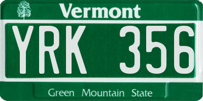 VT license plate YRK356