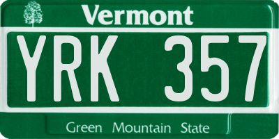 VT license plate YRK357