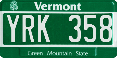 VT license plate YRK358