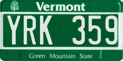 VT license plate YRK359