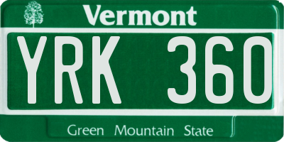 VT license plate YRK360