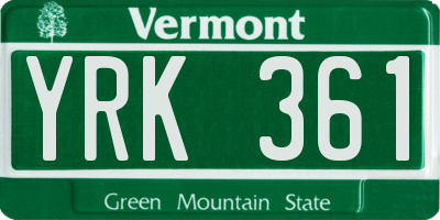 VT license plate YRK361
