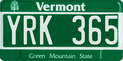 VT license plate YRK365