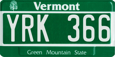VT license plate YRK366