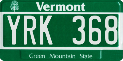 VT license plate YRK368