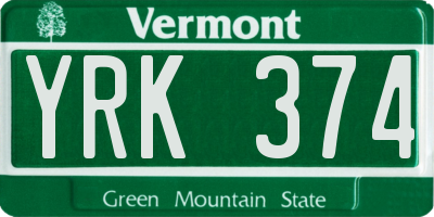 VT license plate YRK374