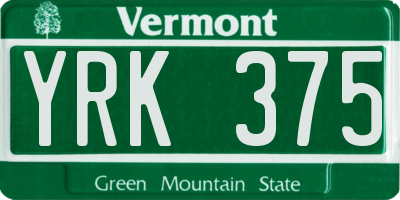 VT license plate YRK375