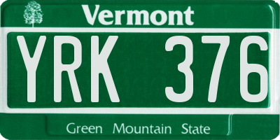 VT license plate YRK376