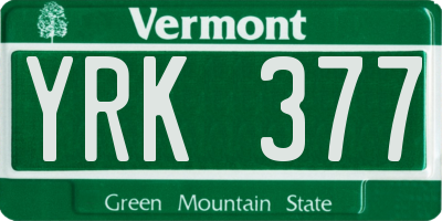 VT license plate YRK377