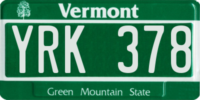 VT license plate YRK378