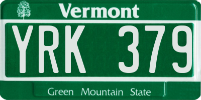 VT license plate YRK379