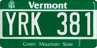 VT license plate YRK381