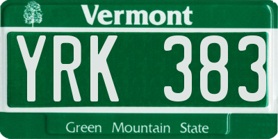VT license plate YRK383