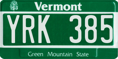 VT license plate YRK385
