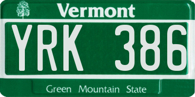 VT license plate YRK386