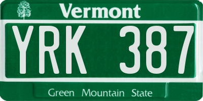 VT license plate YRK387