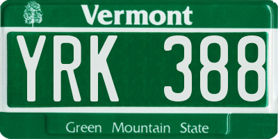 VT license plate YRK388