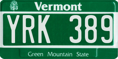 VT license plate YRK389
