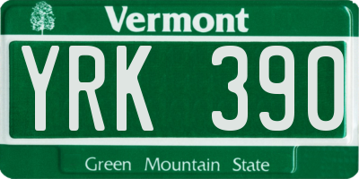 VT license plate YRK390