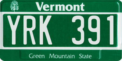 VT license plate YRK391