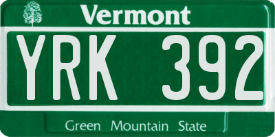 VT license plate YRK392
