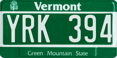 VT license plate YRK394