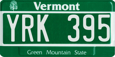 VT license plate YRK395