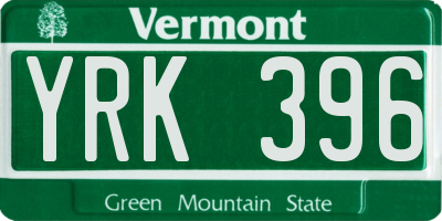 VT license plate YRK396