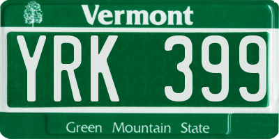 VT license plate YRK399