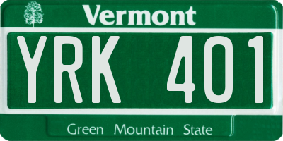 VT license plate YRK401