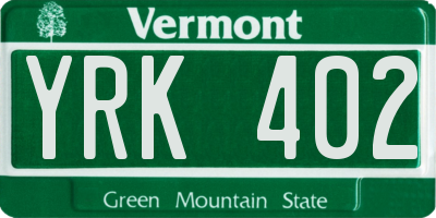 VT license plate YRK402
