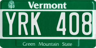 VT license plate YRK408
