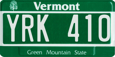 VT license plate YRK410