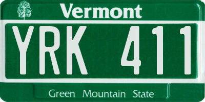 VT license plate YRK411