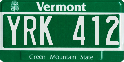 VT license plate YRK412
